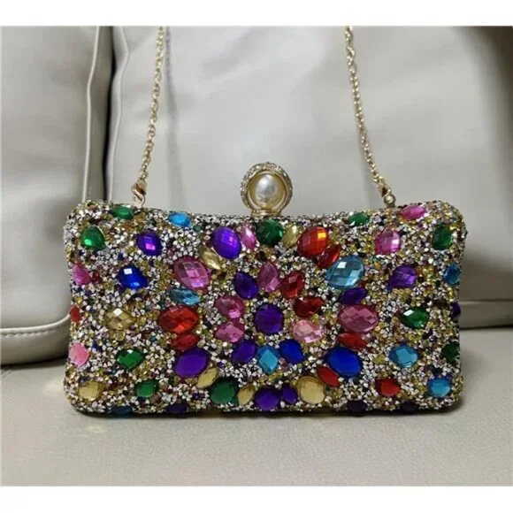 Vgift Crystal Box Clutch, Women Rhinestone Purse Handbag, Jeweled Evening Bags - Picture 3 of 8